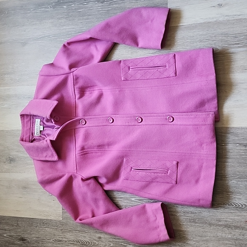 Pendleton Womens 100% Merino Wool  Pink Button Down Hip Length Peacoat Sz Medium